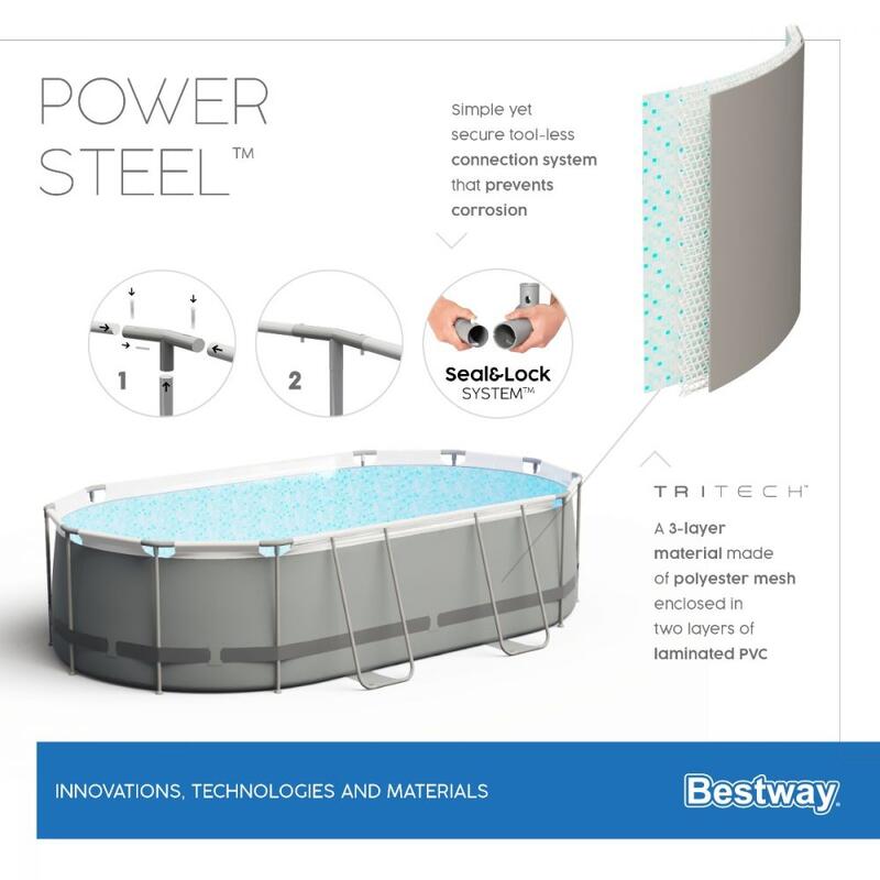 488 x 305 x 107 cm Bestway Power Steel Piscine Ovale