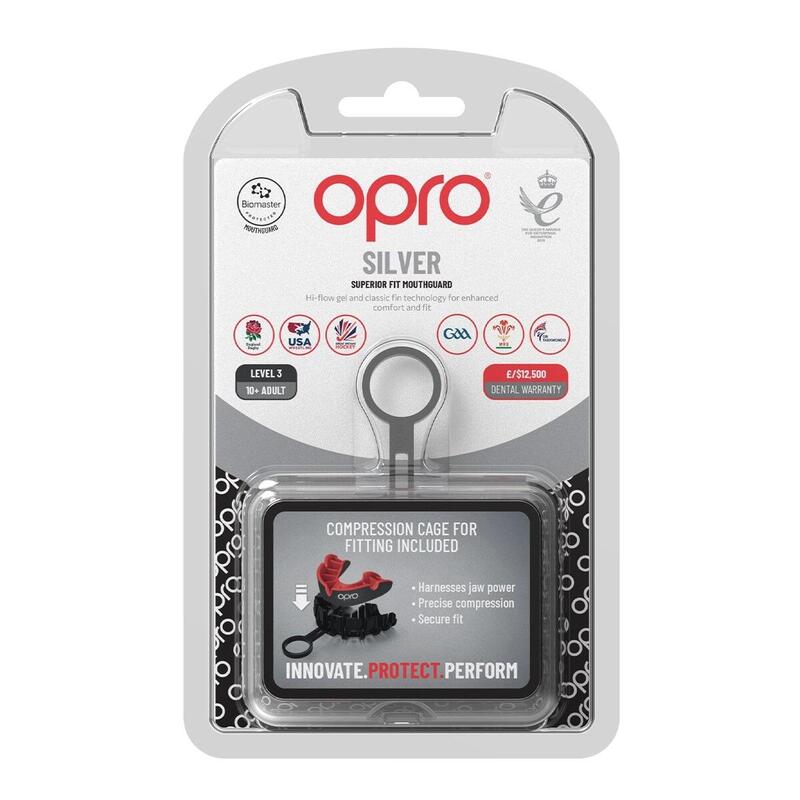OPRO Gebitsbeschermer Self-Fit Silver-Edition V2 Zwart/Rood Senior