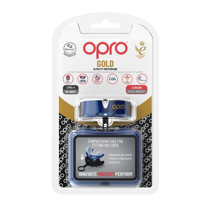 OPRO Gebitsbeschermer Self-Fit Gold-Edition V2 Donkerblauw/Wit Senior