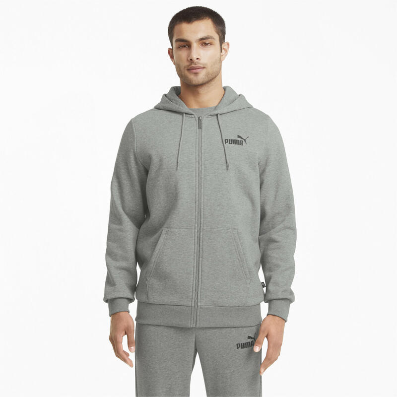 Essentials Full-Zip logós kapucnis pulóver férfiak PUMA Medium Gray Heather