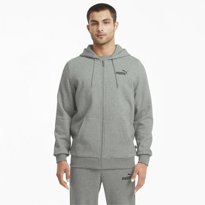 PUMA Mens Essentials Full-Zip Logo Hoodie Hooded Top - Medium Gray Heather