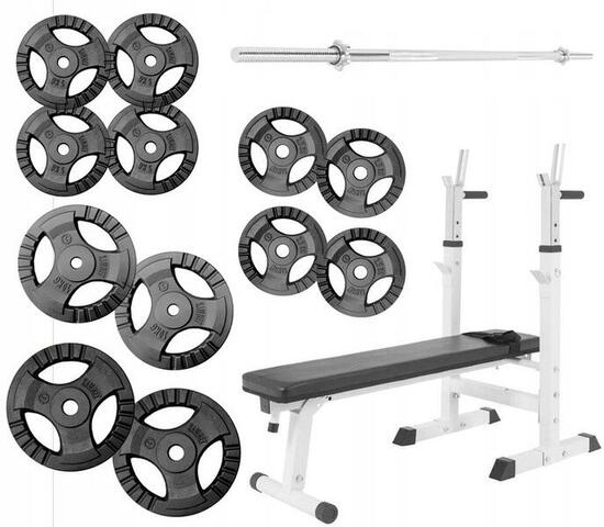 Zestaw sztanga 100 kg regulowana żeliwna + ławka regulowana 3w1