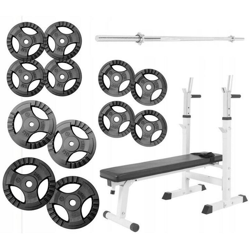 Ławka do wyciskania 3w1 biała + sztanga żeliwna regulowana (zestaw 100 kg 30mm)