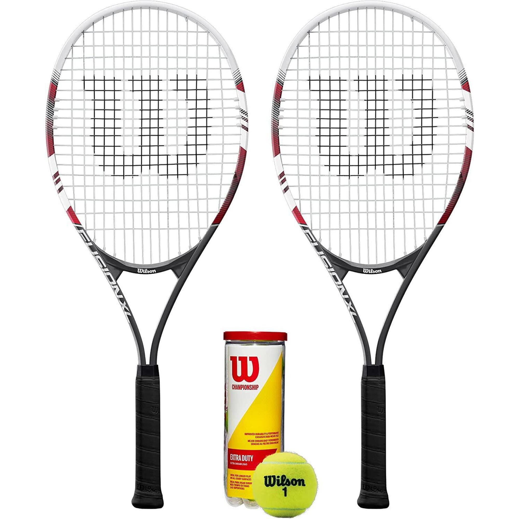 Wilson Fusion XL Tennis Twin Racket Bundle includes 3 Tennis Balls 1/1