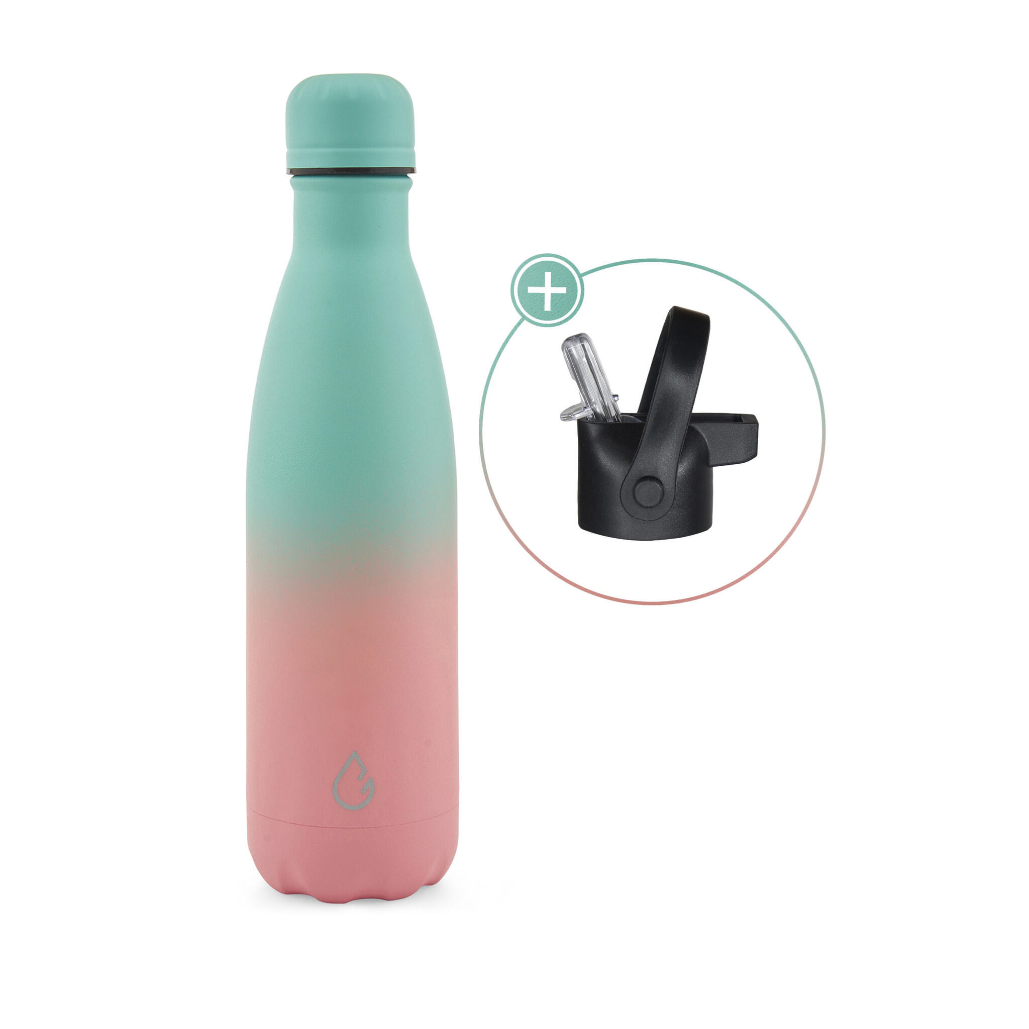 WATTAMULA FLOW waterfles RVS mix blauw/roze 500 ml - dop met rietje