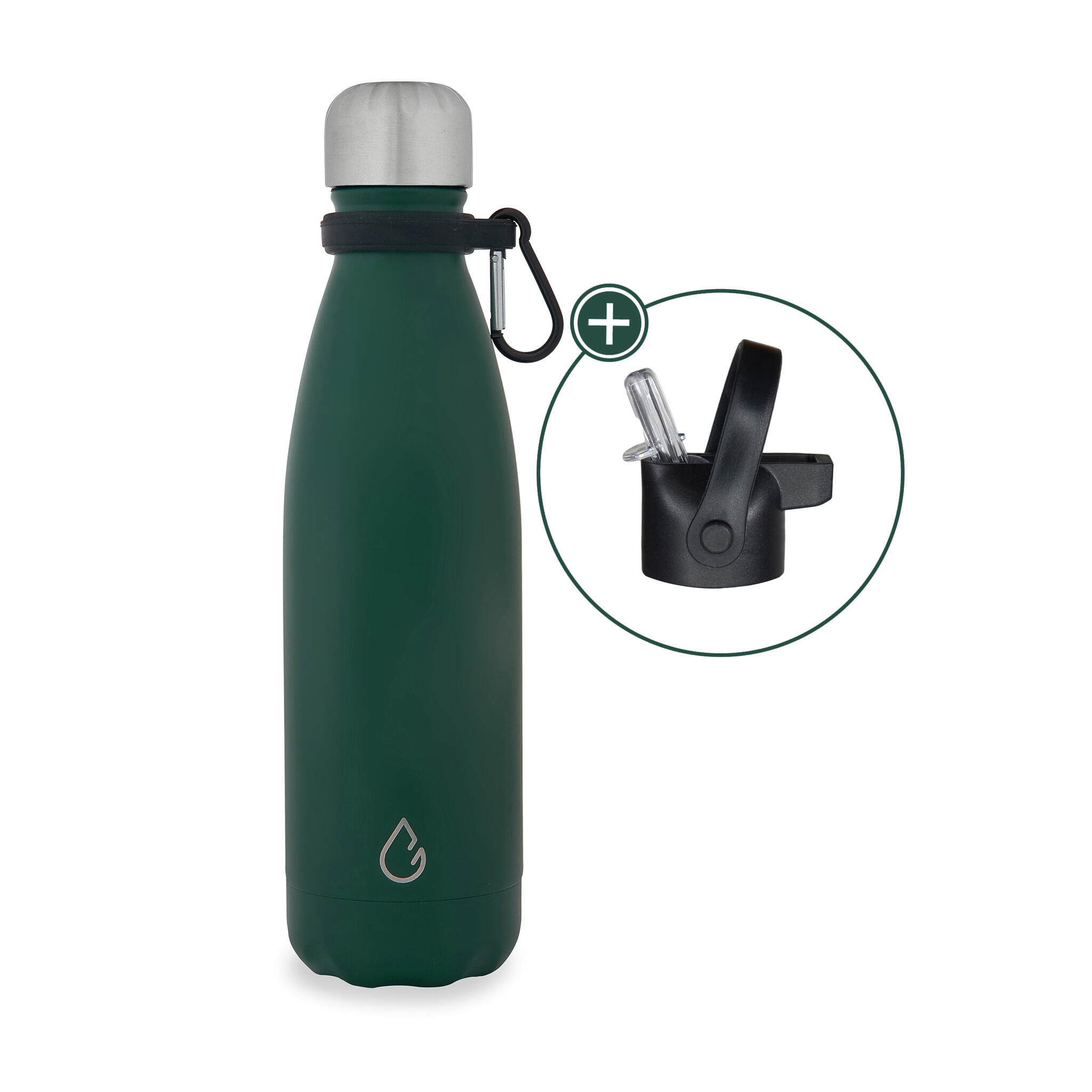 WATTAMULA Design waterfles RVS mosgroen 500 ml - dop met rietje