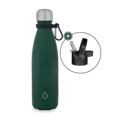 Flow waterfles rvs donkergrijs 500 ml - dop met rietje