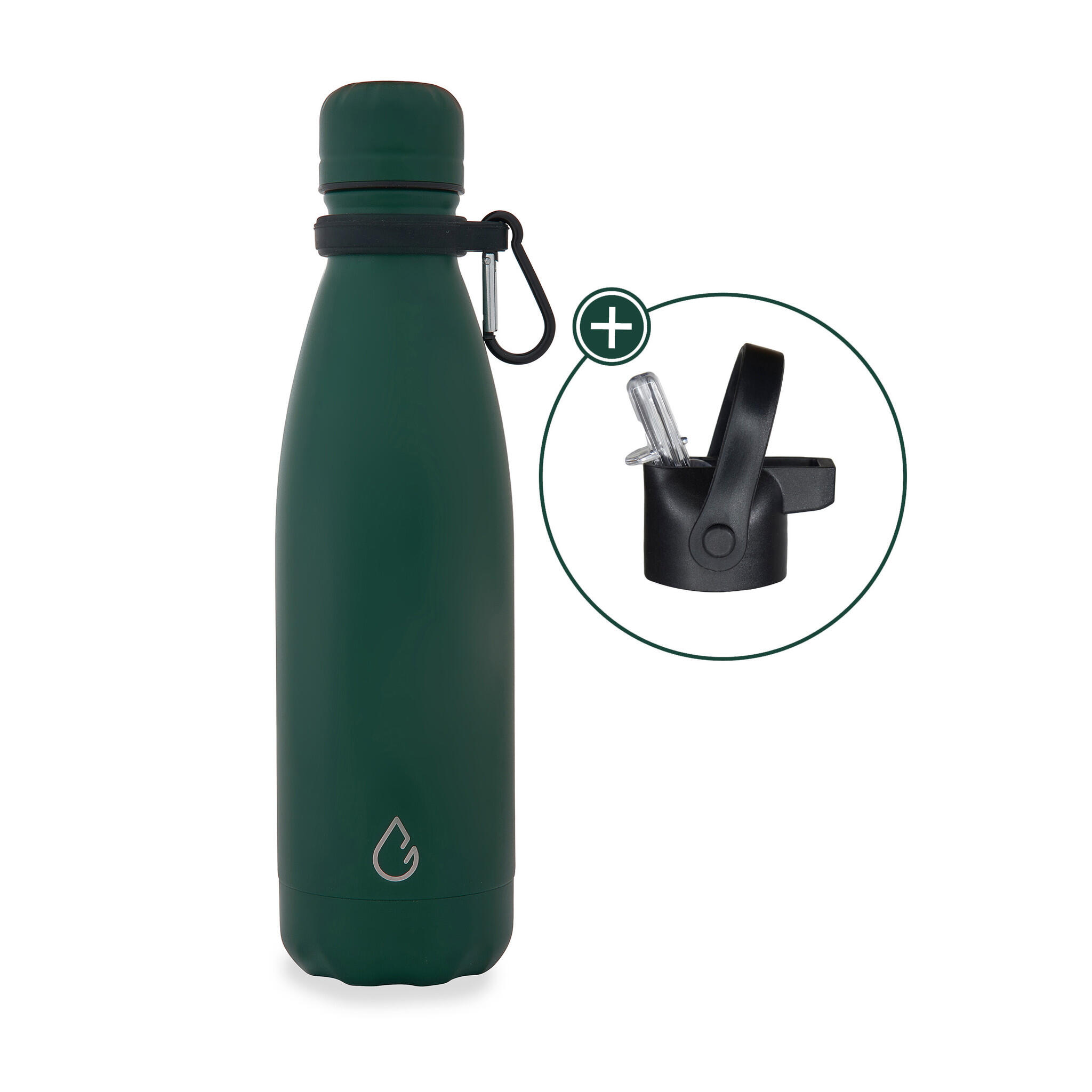 WATTAMULA All design waterfles RVS mosgroen 500 ml - dop met rietje