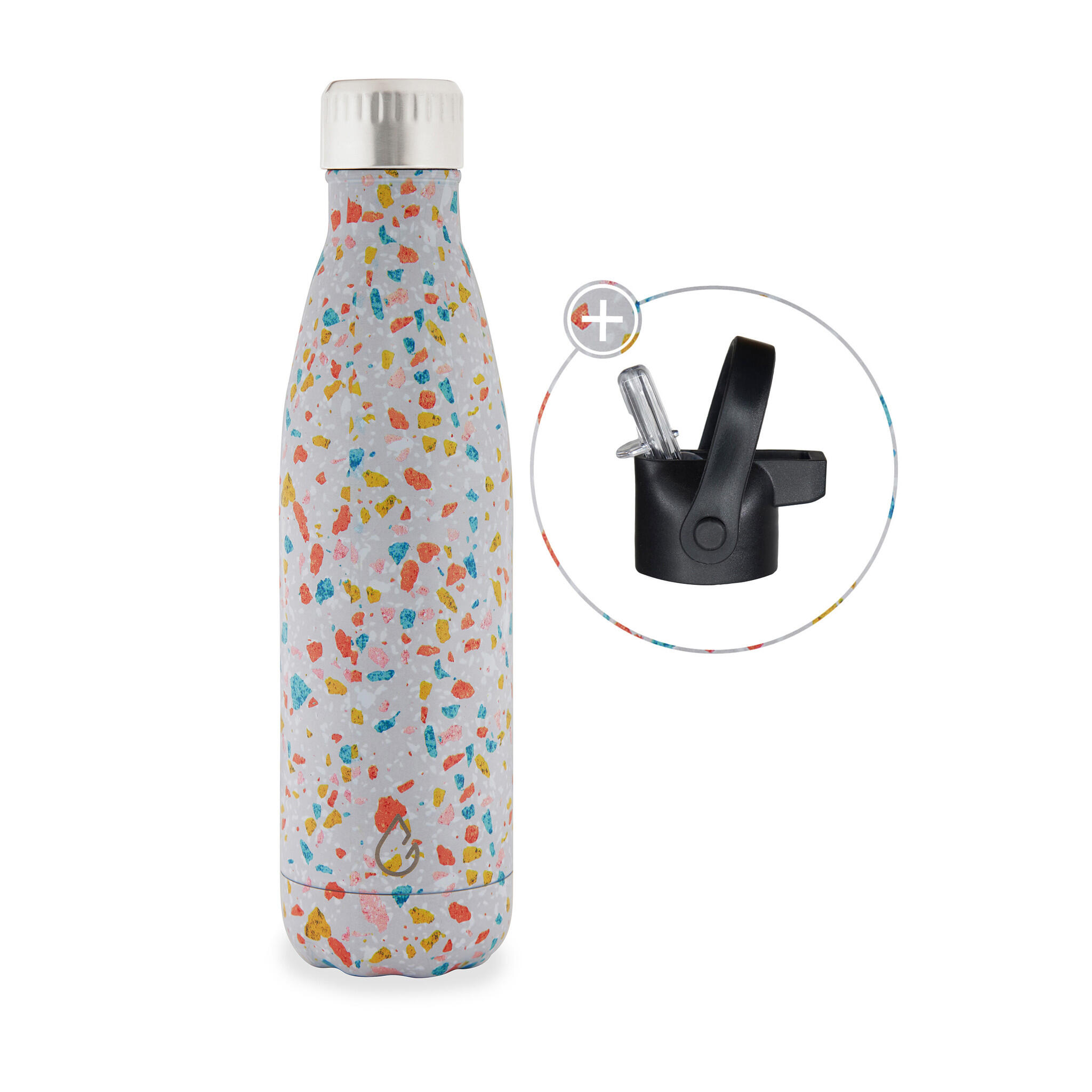 WATTAMULA FLOW waterfles RVS terrazzo 500 ml - dop met rietje