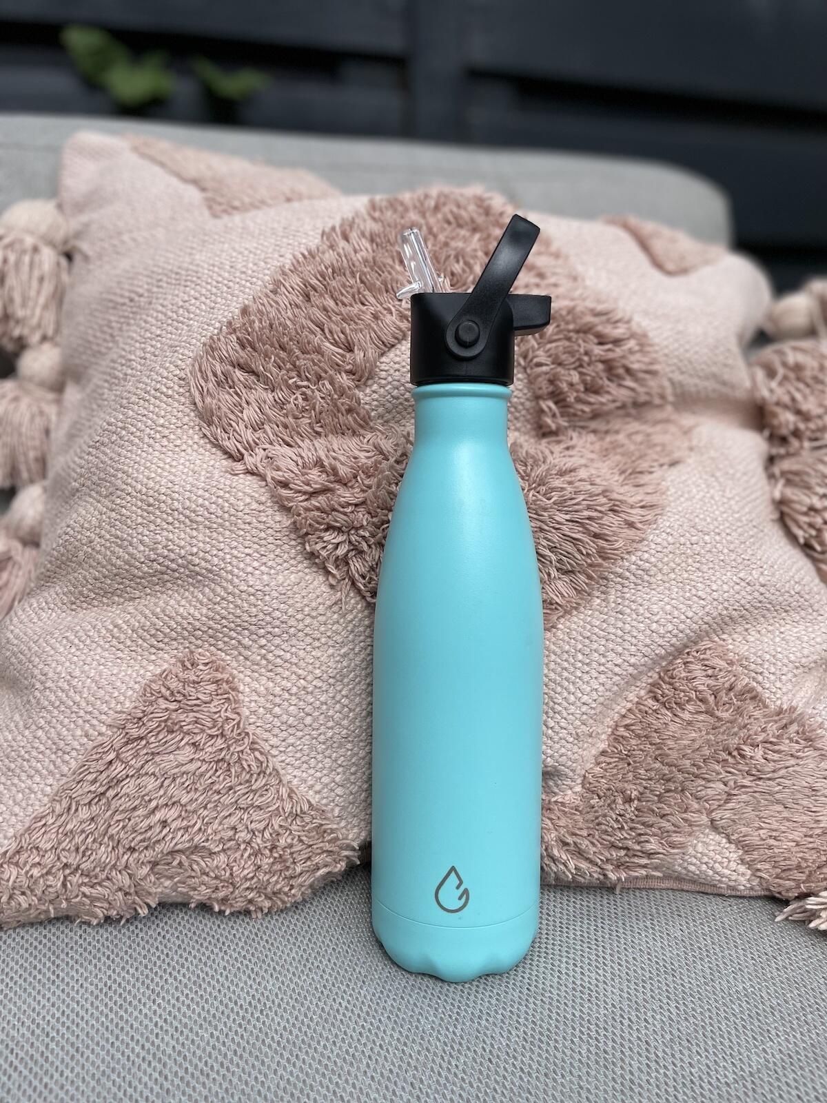 Design waterfles RVS lichtblauw 500 ml - dop met rietje 3/5