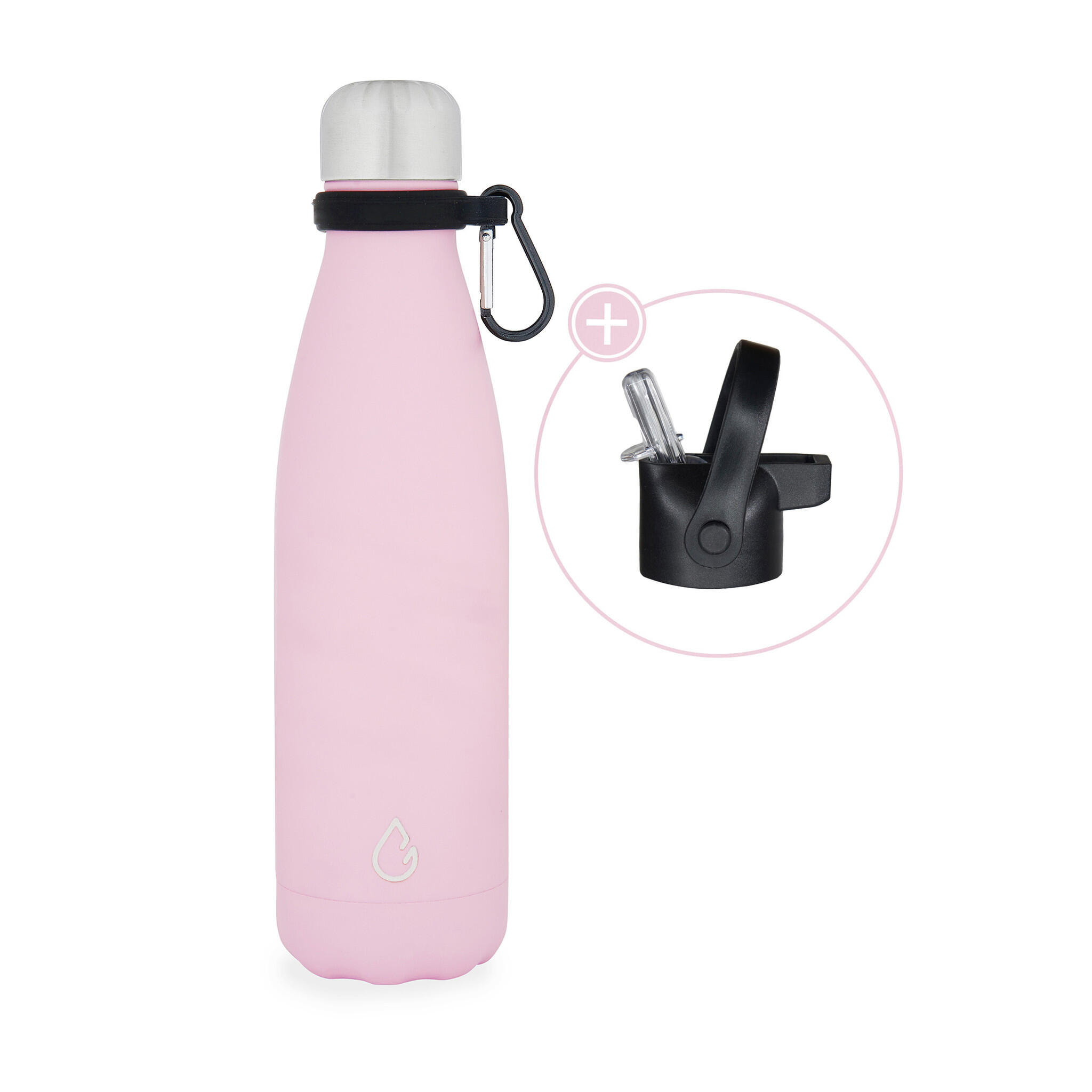 WATTAMULA FLOW waterfles RVS pastel roze 500 ml - dop met rietje