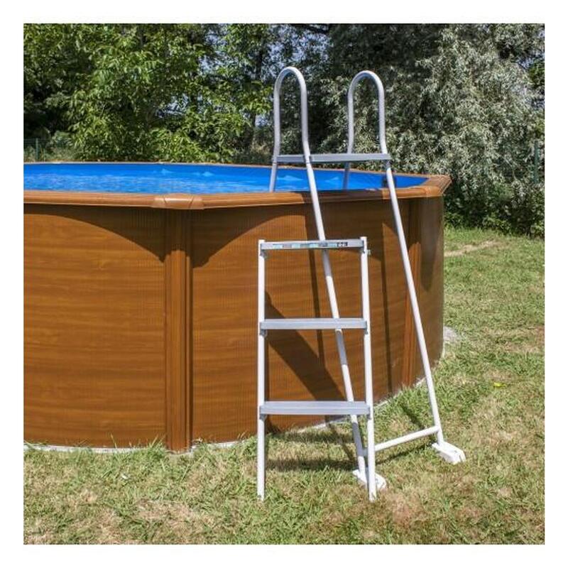 Escada de segurança em aço galvanizado 2x3 degraus para piscinas acima do solo