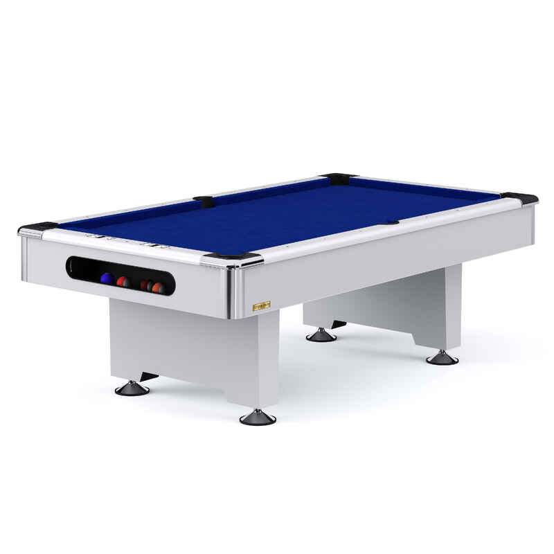 Stradivari Billardtisch Club Pro in Weiß, EuroSpeed Blau, 8 ft (Spielfeld