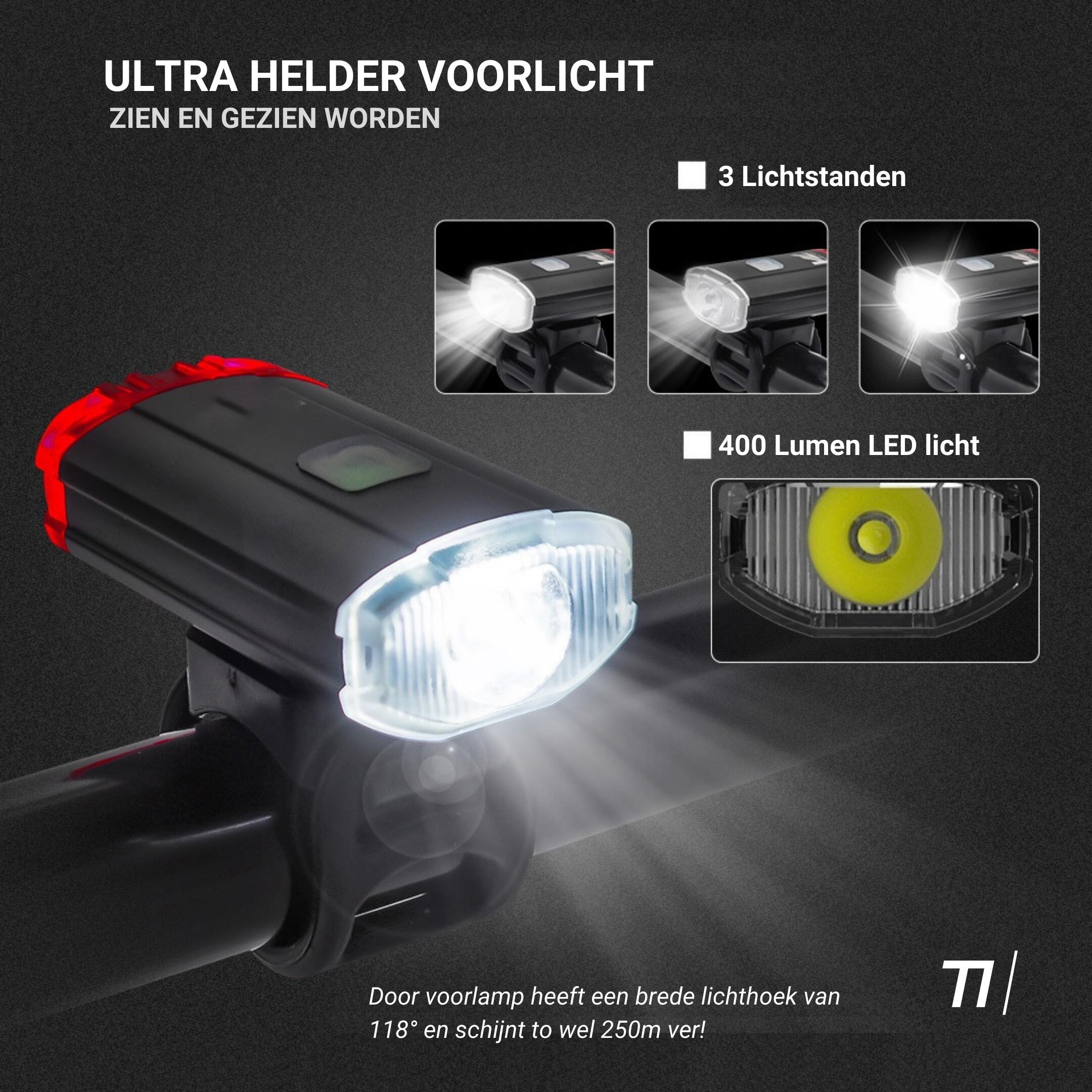 Helmet light - LED bike light - 400 LM lights - Front and rear lights