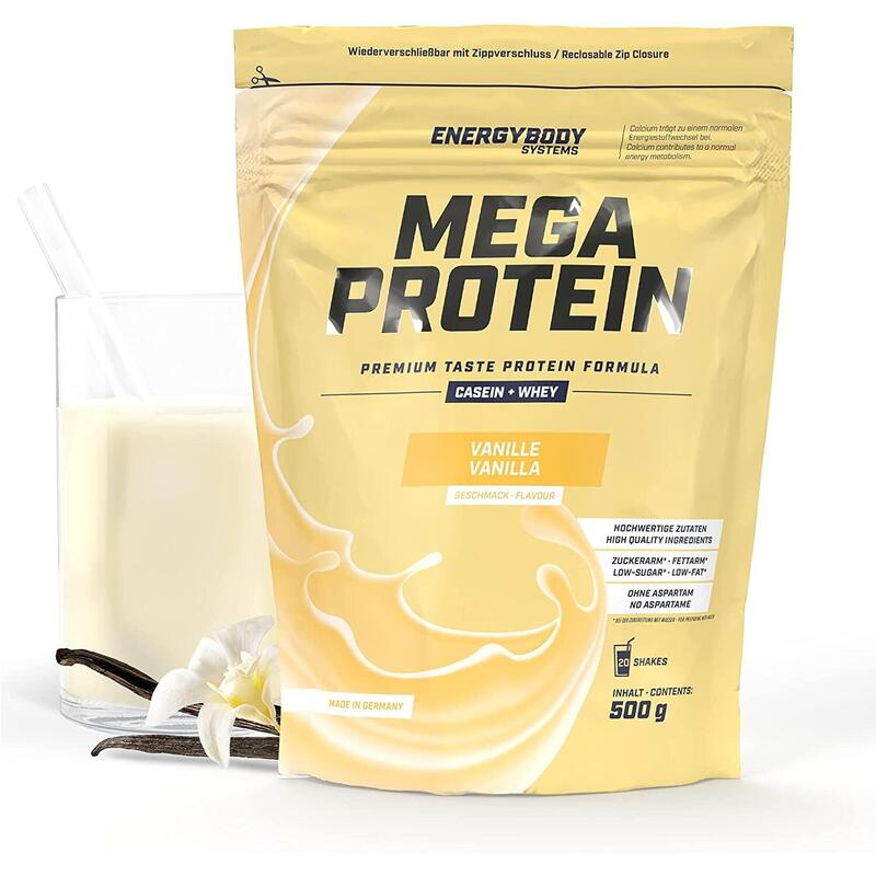 Mega Protein Vanille, Eiweißshake Proteinpulver mit Whey & Casein, 500 g