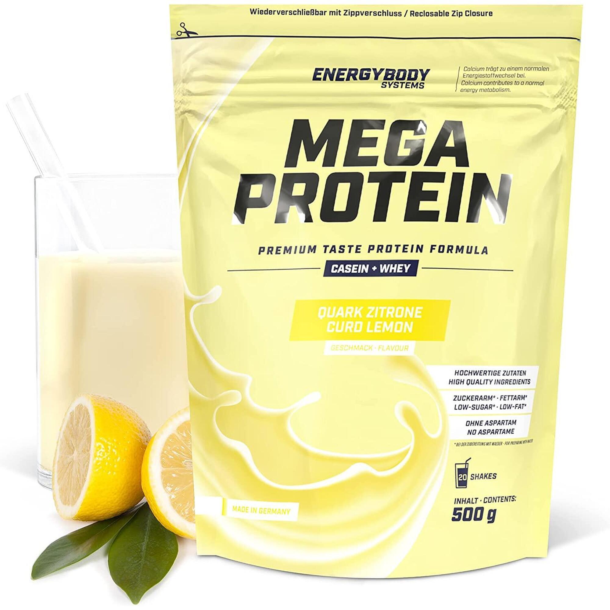 ENERGYBODY SYSTEMS Mega Protein Quark-Zitrone, Eiweißshake Proteinpulver mit Whey & Casein, 500 g