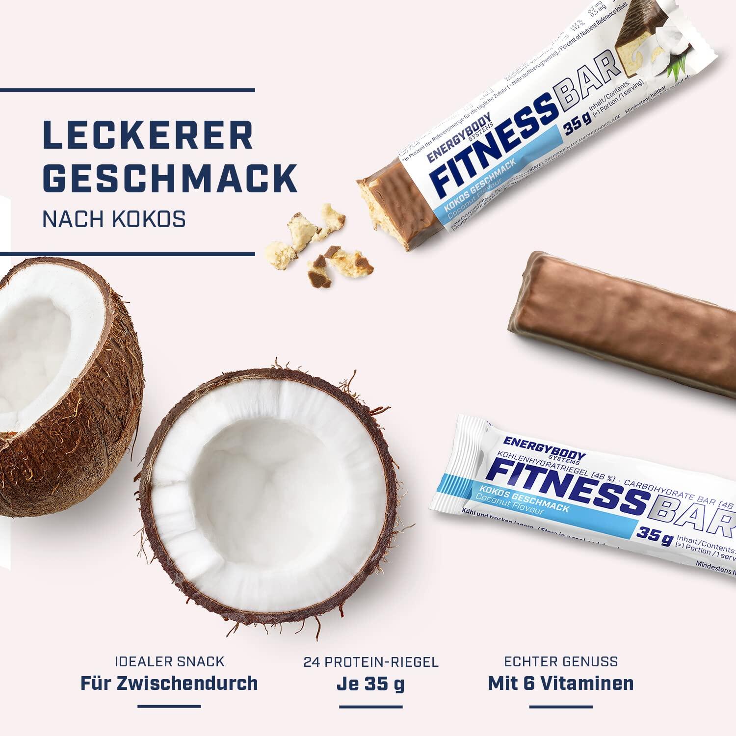 Fitness Bar Kokos, Energieriegel, Kohlenhydrate, Eiweiß & Vitamine, 24 x 35 g 2/6