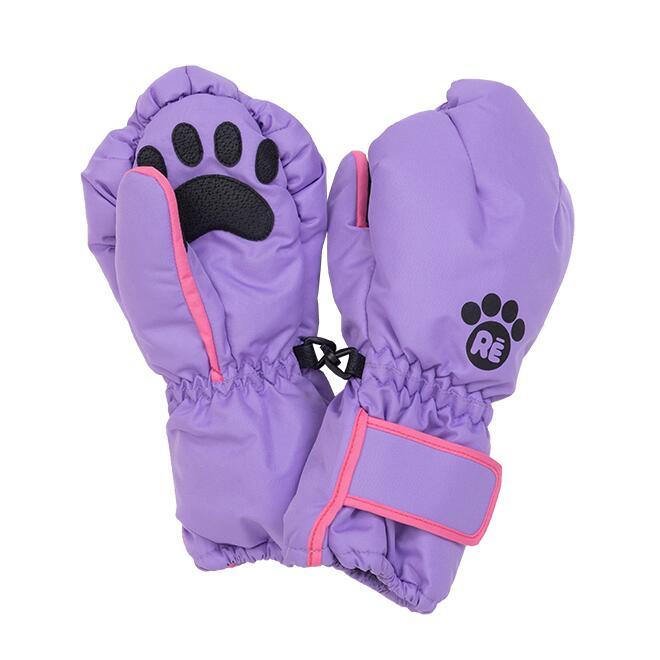 兒童滑雪板防水防風貓手手套 - 紫色