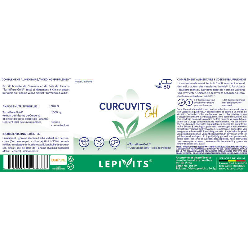 Curcuvits Gold - Biobeschikbare kurkuma - 60 veganistische capsules