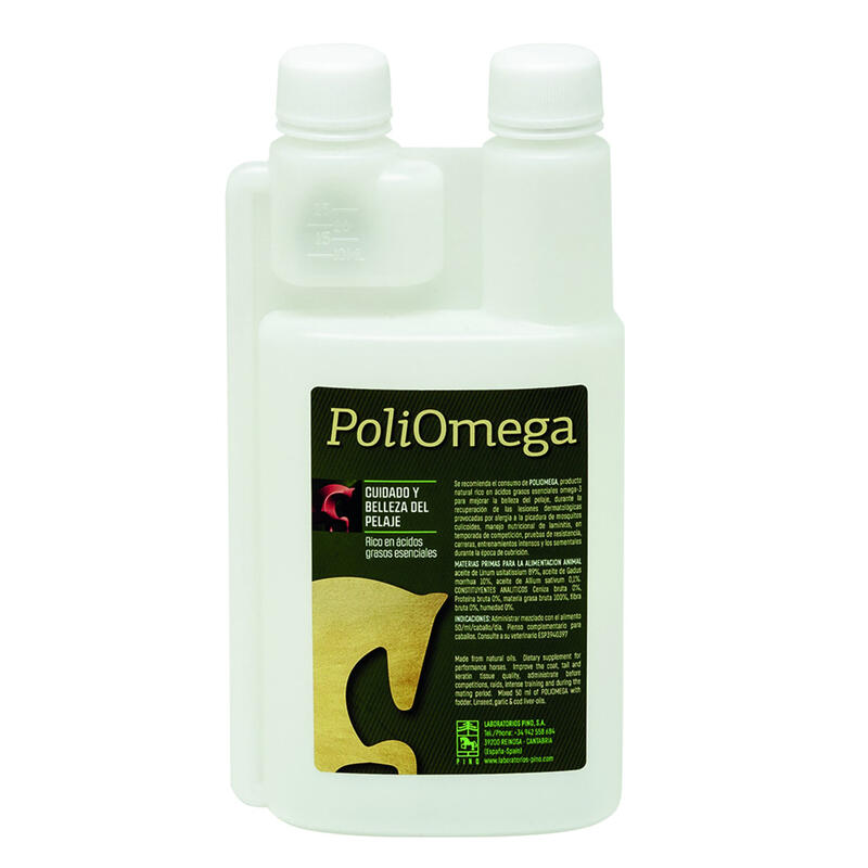Aceite fuente de Omega-3 para caballos. Lab Pino. Poliomega aceite nutricional