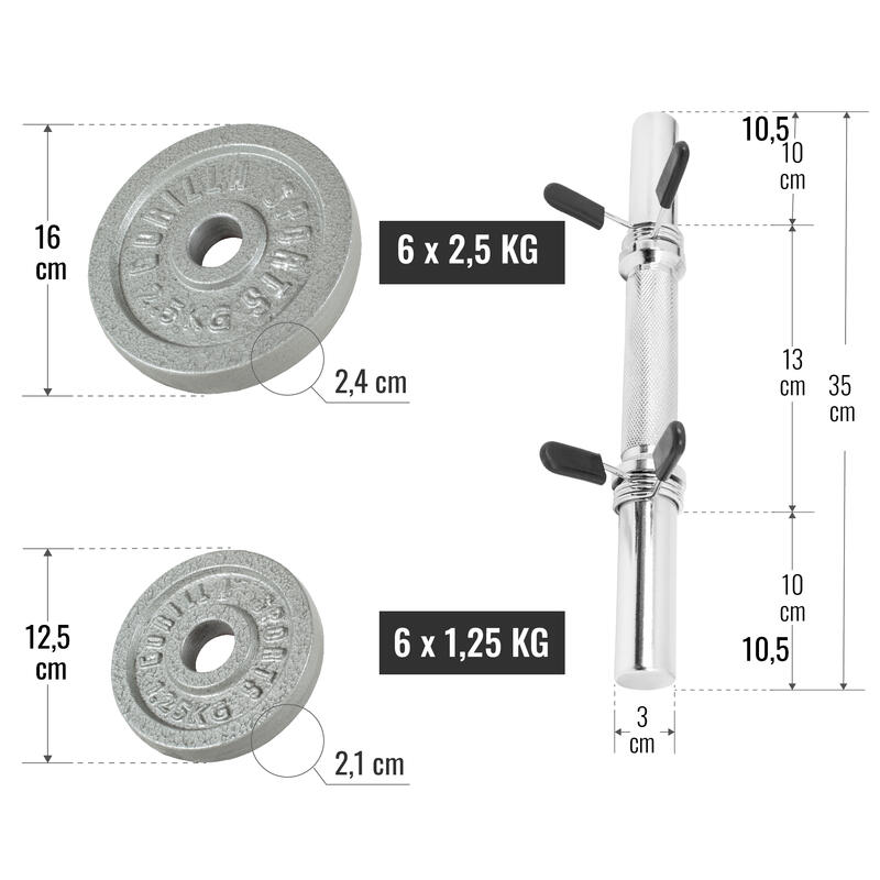 Set de 2 Gantere cu cleme 27,5 KG cu discuri din fonta