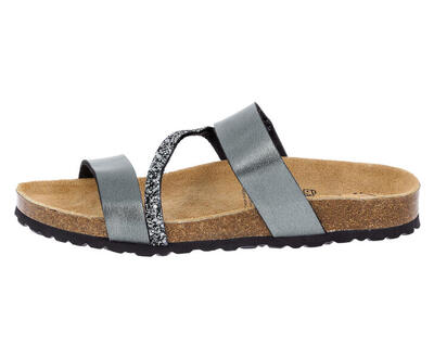 Pantolette grau Damen Pantolette Bioline Glitter