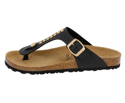 Pantolette schwarz Damen Zehenstegpantolette Bioline Goldstar
