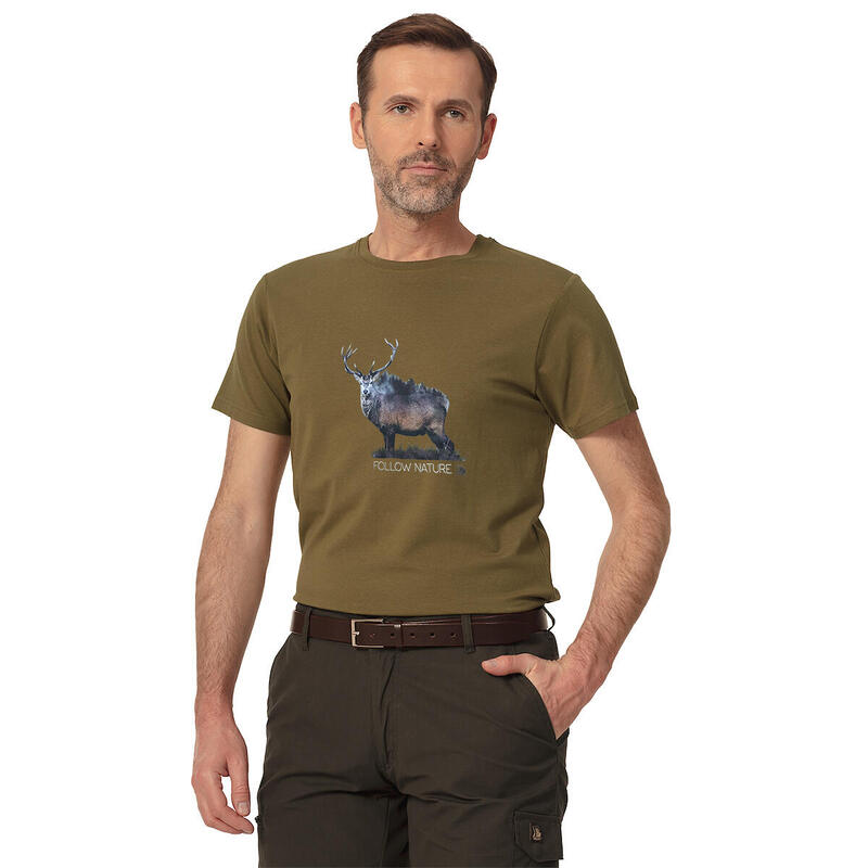 T-shirt myśliwski męski Tagart FNT Deer Olive nadruk z wizerunkiem jelenia