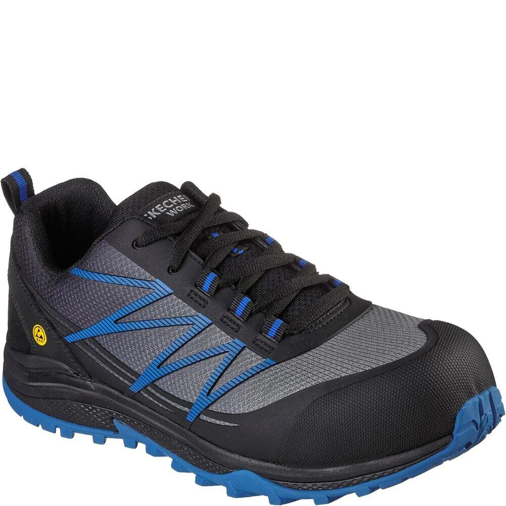 SKECHERS Mens Puxal Leather Safety Trainers (Black/Blue)
