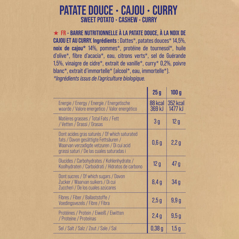 Pack X20 Barres nutritionnelles Patate Douce-Cajou-Curry
