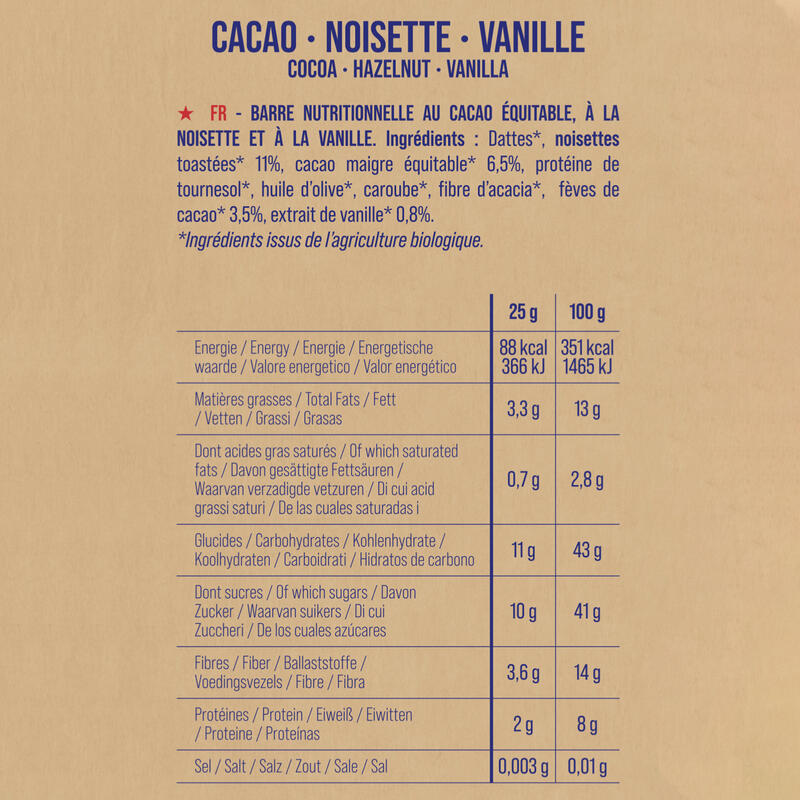 Pack X20 Barres nutritionnelles Cacao-Noisette-Vanille