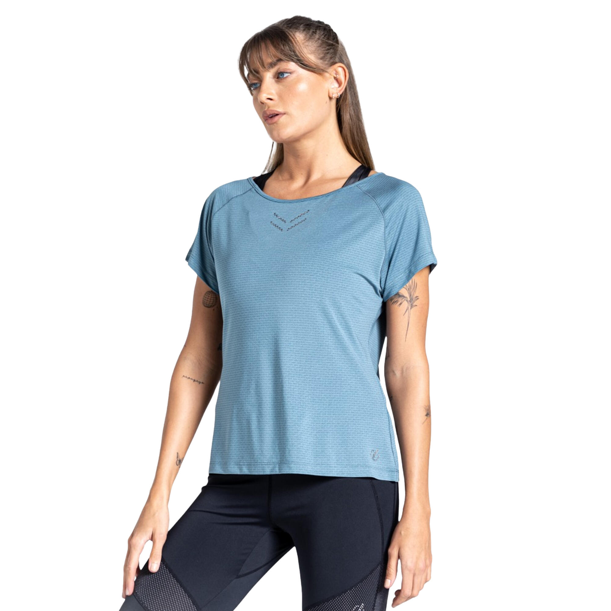 Womens/Ladies Crystallize Active TShirt (Bluestone) 3/5