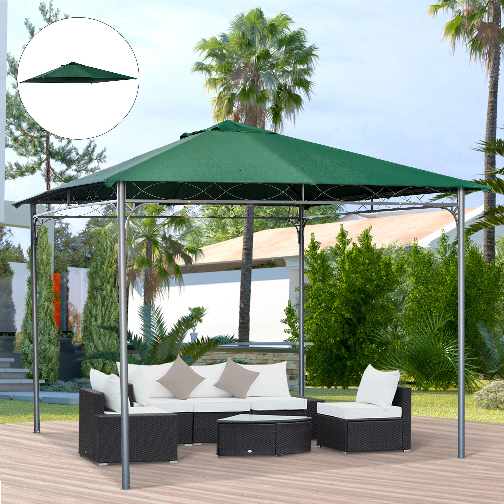 Cobertura de Reposição para Pérgola 300x300cm Verde Outsunny 2/7