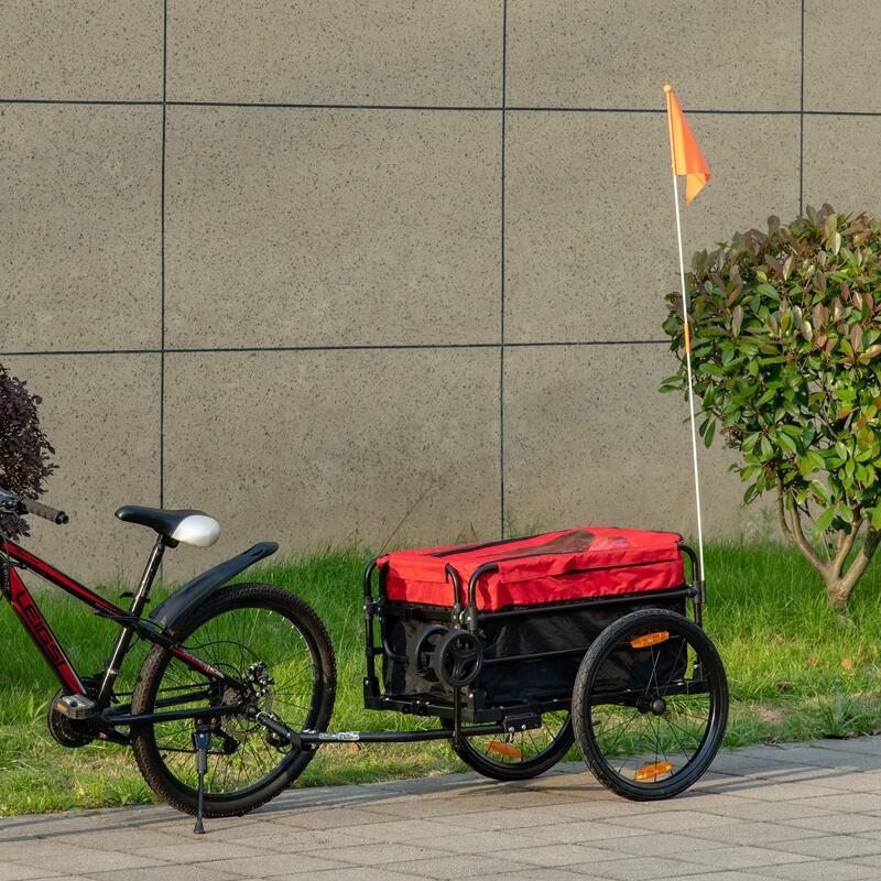 Remolque de bicicleta para carga 40 kg HOMCOM 130x64x103 cm negro rojo