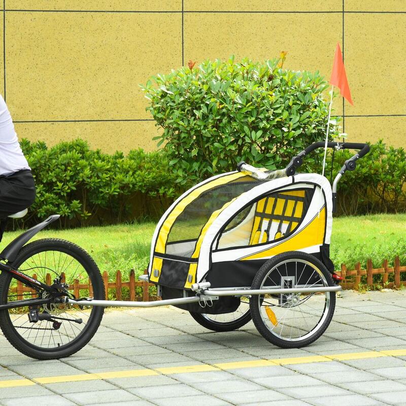 Remolque de bicicleta para niño Homcom amarillo 155x88x108 cm