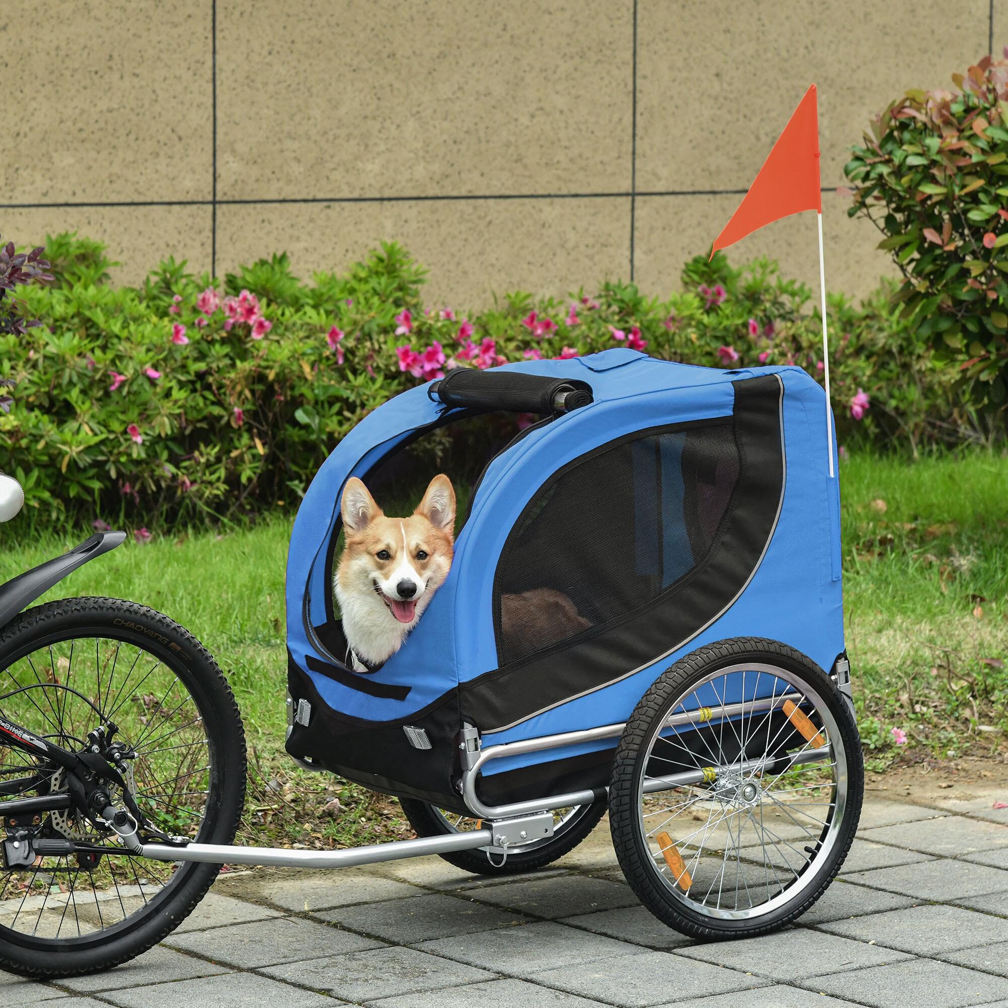 PawHut Carrello per Cani Rimorchio Bici in Acciaio e Tessuto Oxford Blu e Nero 2/6