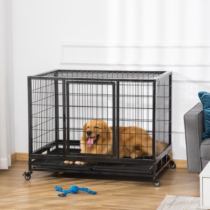 siesta Perfecto objetivo Jaula de metal para perros con ruedas bandeja PawHut 109x76x87cm negro | Decathlon siesta Perfecto objetivo Jaula de metal para perros con ruedas bandeja PawHut 109x76x87cm negro | Decathlon