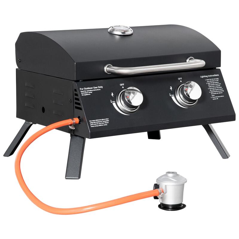 Fogareiro de mesa gas plegable 2 quemadores Outsunny 55x46,5x41cm negro