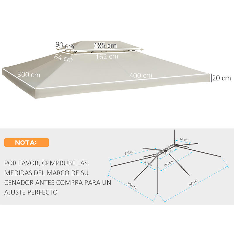 Techo de Repuesto para Cenador Outsunny 400x300 cm Crema