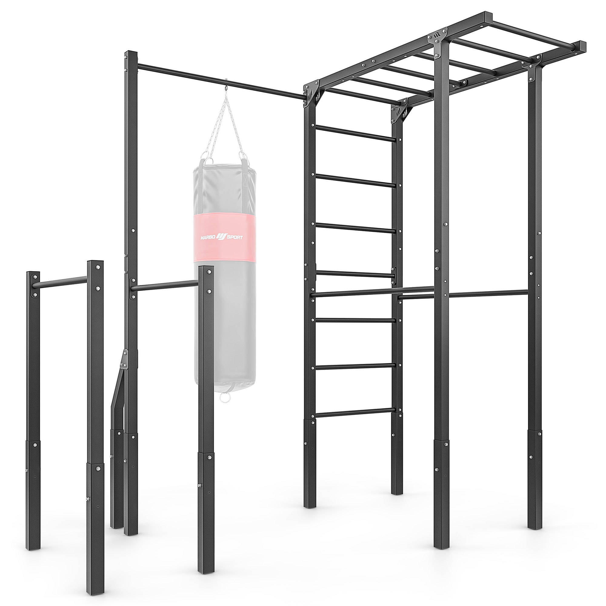 MARBO SPORT Wandrek met optrekstang, bokszakhouder en lange dipbars MO-Z5