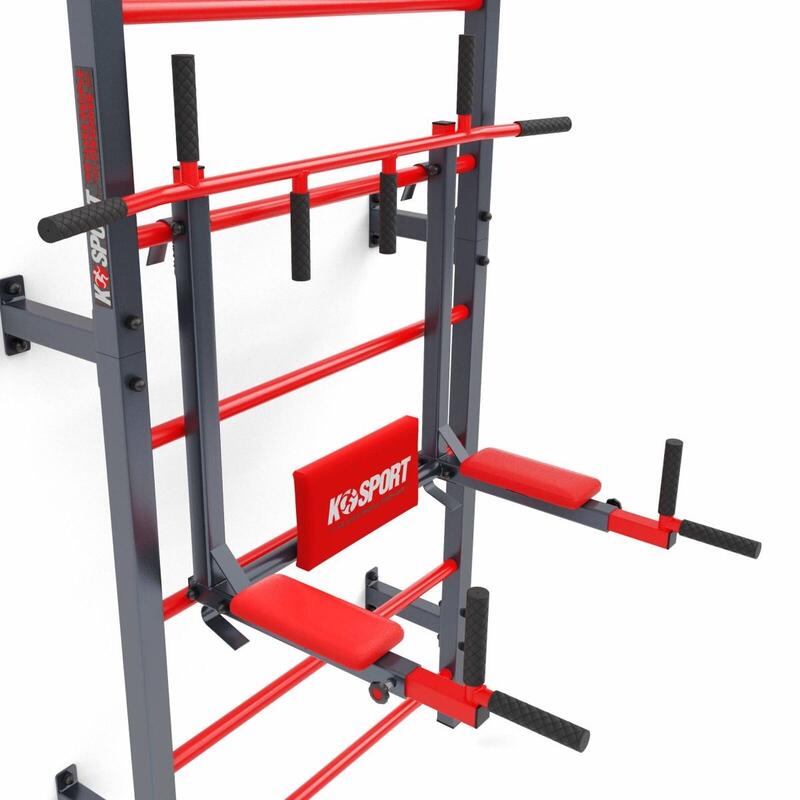 Jeu multifonctionnel : espalier de gym, barre de traction à dips et banc