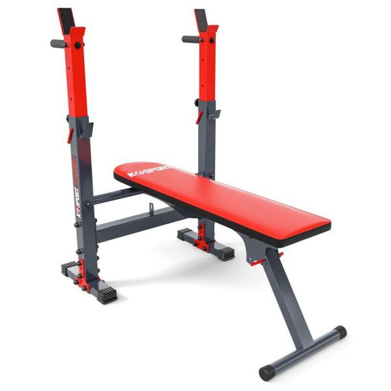 Banc avec support de barre de musculation et poignées à dips