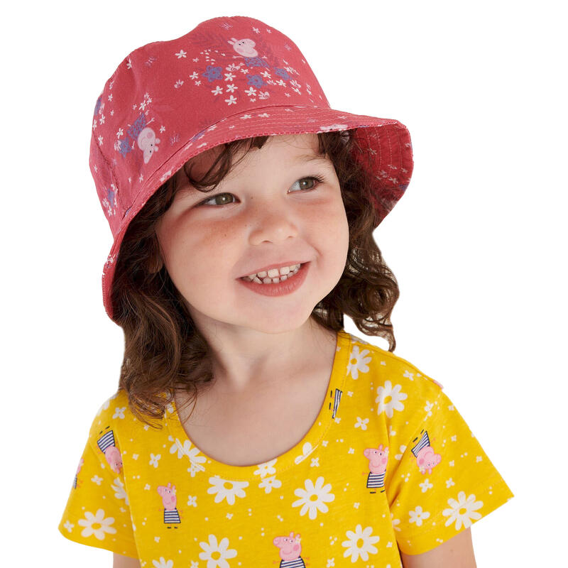 Chapéu Bucket para Verão Porquinha Peppa Flor Criança Rosa Fusão