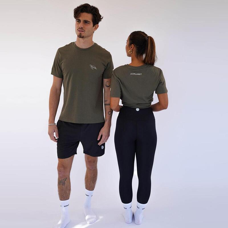 Camiseta fitness Sostenible manga corta algodón Unisex Fitplanet Seaturtle verde