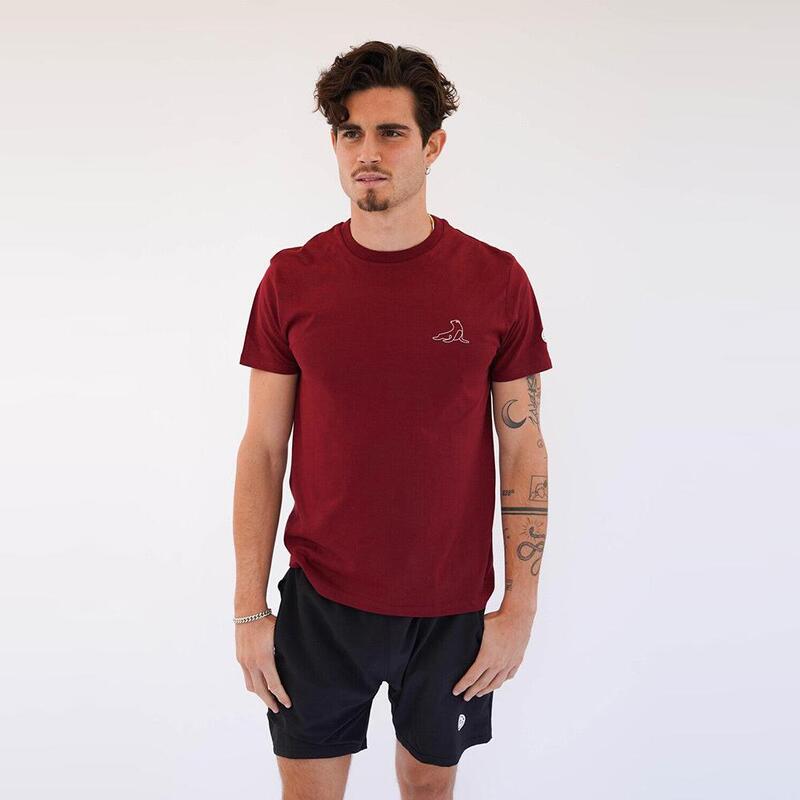 Camiseta fitness Sostenible manga corta algodón Unisex Fitplanet Seal roja