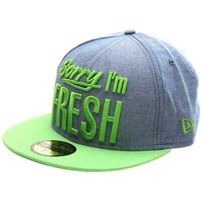 Sorry I'm Fresh Blue Chambray/Lime Fitted Cap - Size: 7 1/1