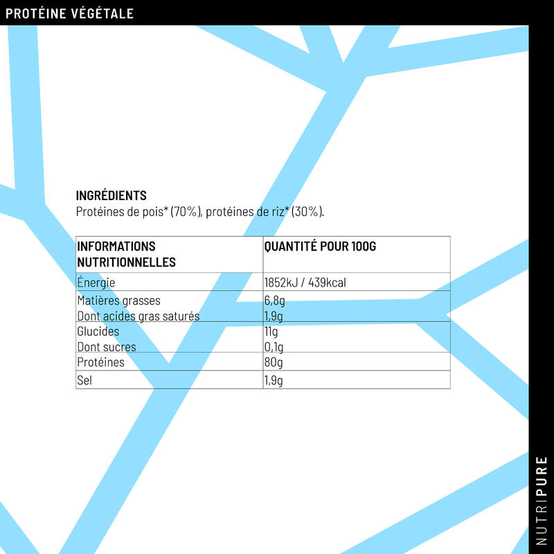 Protéine Végétale BIO - 80% de protéines (Pois cassé et Riz), 18% BCAA - 1kg