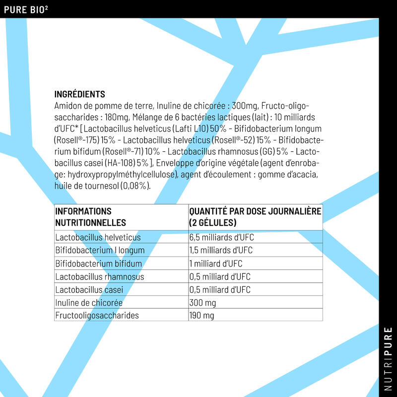 Pure Bio² Ferments Lactiques - Dont Lactobacillus & Bifidobactéries - 60 gélules