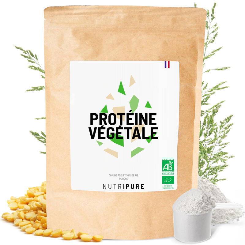 Protéine Végétale BIO - 80% de protéines (Pois cassé et Riz), 18% BCAA - 1kg