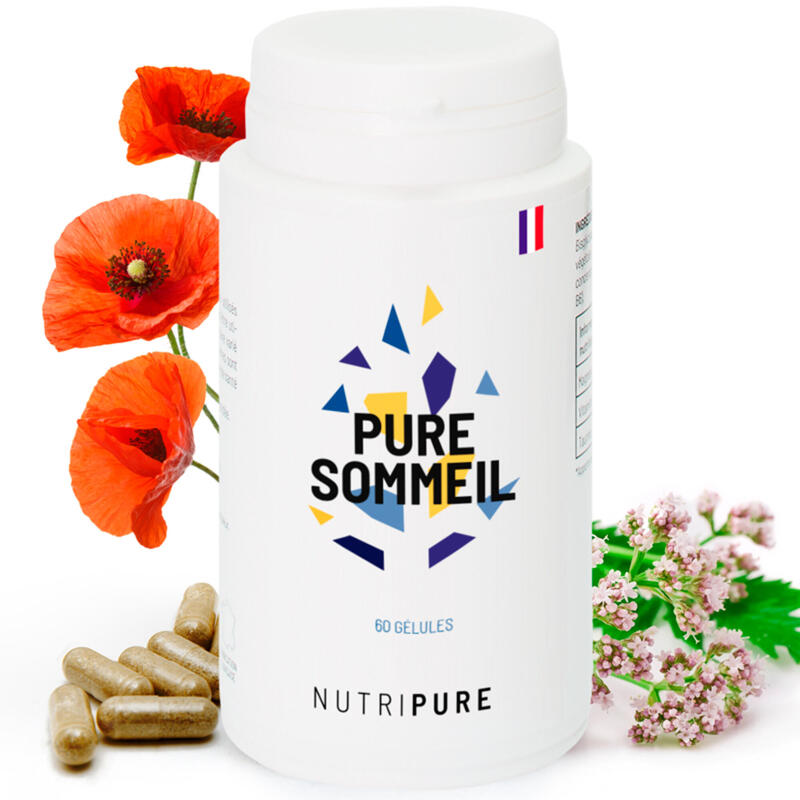 Pure Sommeil 1,9mg - Mélatonine, Mélisse Bio et Valériane - Jet Lag - 60 gélules